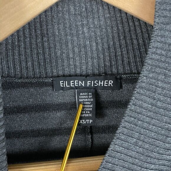 Eileen Fisher Size XS Striped Lyocell Blend Knit Mock Neck Sweater - Picture 3 of 5